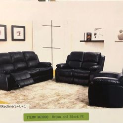 BRAND NEW 3 PIECES RECLINERS COUCH SET IN ORIGINAL BOX