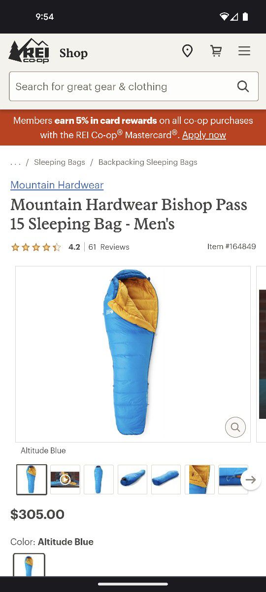 🌟Mountain Hardwear Bishop Pass 15 Down Sleeping Bag Long / Tall🌟