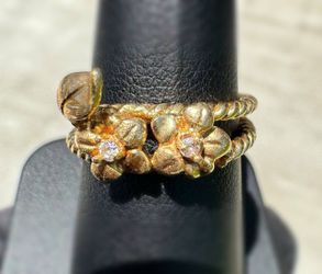 Jewelry Antique 14k solid yellow gold natural diamonds 0.06CTW rings double flowers sz 6.00