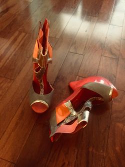 Pink and multi color wedge sandals