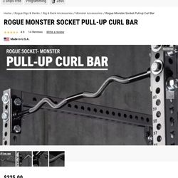 Rogue Premium Monster socket pull up curl black bar power rack 1in bolt  mount  see other items 
