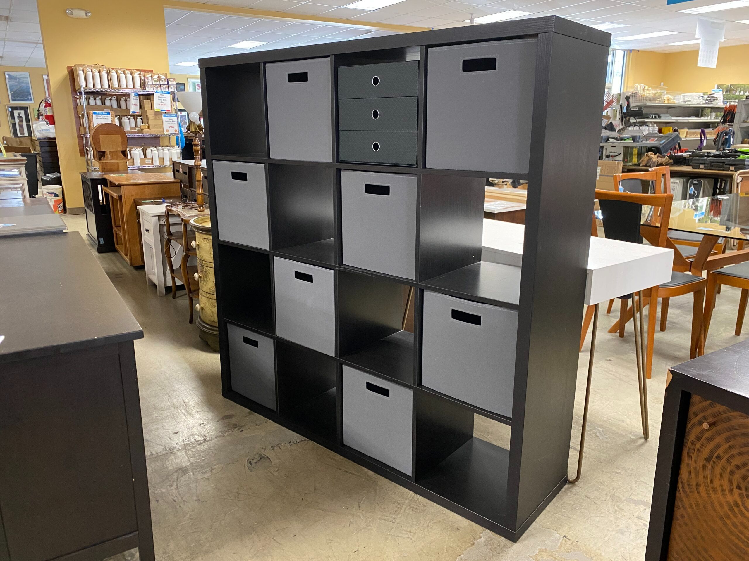 Black 16-Cubby Bookshelf w/ 9 Baskets