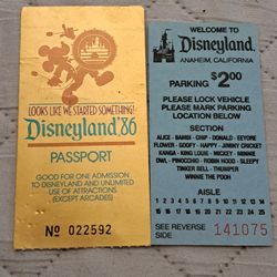 Vintage 1986 Disney Passport Ticket Stub And Parking Pass 
