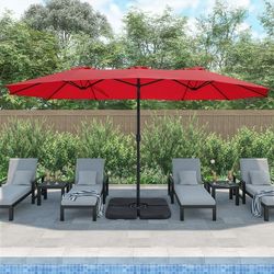 15x9 ft. Large Double Sided Rectangular Market Umbrella with Crank - Red