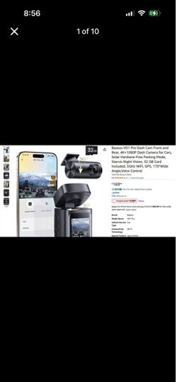 Baseus VD1 Pro Solar Dash Cam Front and Rear