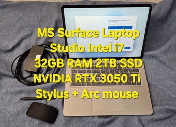 Microsoft Surface Laptop Studio 14.4" Windows Intel i7 32GB 2TB SSD NVIDIA GeForce RTX 3050 Ti Gaming PC slim pen stylus arc mouse