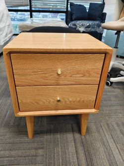 Mid-Century Modern Oak Nightstand with Two Drawers