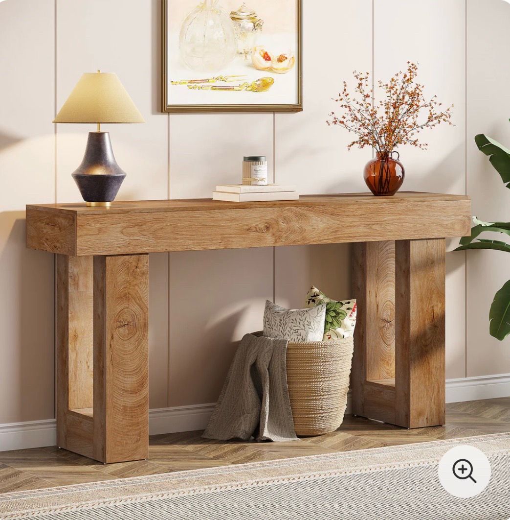63" Wood Sofa Table, Chunky Console Table For Entryway