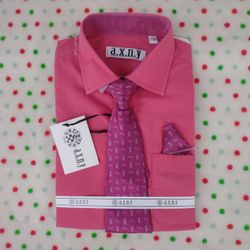 Boys Sz7 Dress Shirt with Matching Tie and Hanky in Fuchsia