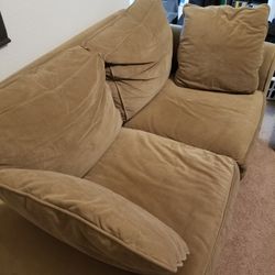 Tan Fabric Loveseat Couch w/cover