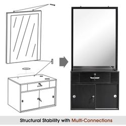 Wall Mount Barber Salon Station with Vanity Mirror Makeup Table Desk Drawers Beauty Stylist Equipment 3066