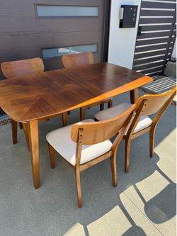 Mid-Century Modern Dining Table Set with 4 Chairs – Walnut Finish – 59”