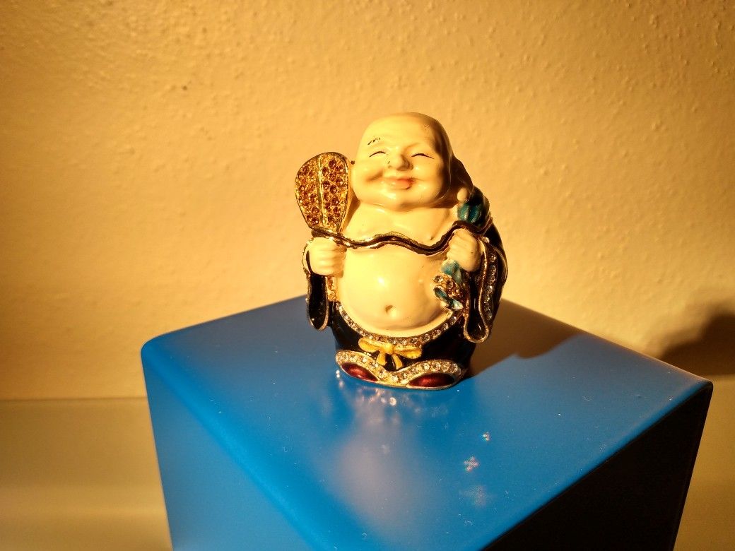 Chinese Money Buddha - Enamel Jeweled Trinket Box