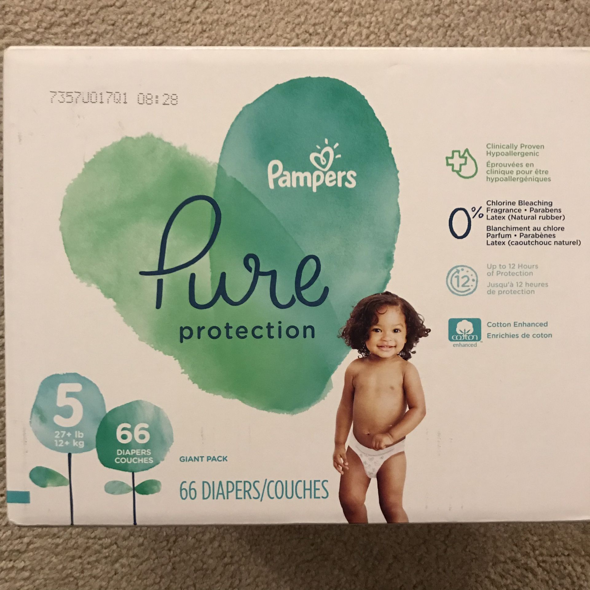 Pampers Pure Protection Diapers, 66 count. Size 5.