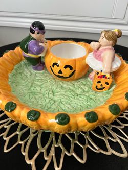 VTG Trick-r-Treaters Lotus International Halloween Chip & Dip Ceramic Bowl