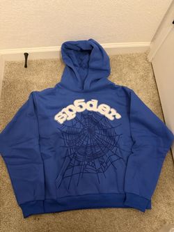 Sp5der Blue Hoodie with Web Graphic