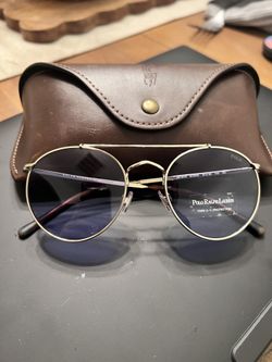 NEW Polo Ralph Lauren PH 3114 Gold Round Aviator Sunglasses w/ Leather Case