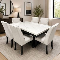 7-Piece Dining Table Set with Upholstered Chairs