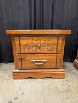 Traditional Carved Wood Nightstand with Brass Hardware