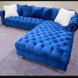 Color Options 👌 2 Piece Sectional Couch Velvet Blue Sofa ✅ Financing Available 👍 Fast Delivery 🚚 