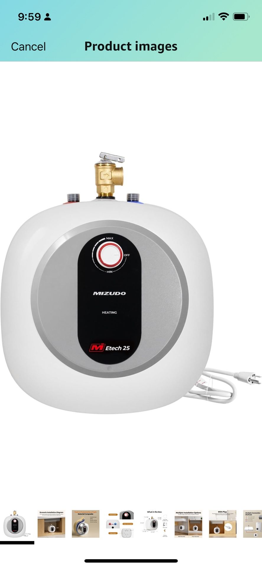 Electric Mini Tank Water Heater - MIZUDO 2.5 Gallon Under Sink Small Hot Water Heater - 110 120V Point of Use Water Heater Easy to Install - Wall or F