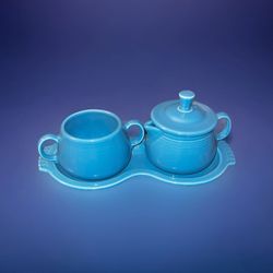 Fiesta Fiestaware Peacock Cream and Sugar Set with Tray.