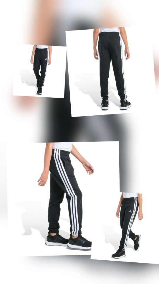 Adidas Boy's Essential 3-Strip Fleece Joggers Pants, Size M (10-12)
