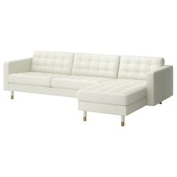 Ikea MORABO Sectional, 4-seat, with chaise/Grann/Bomstad White/Leather/wood