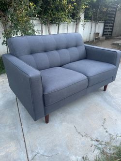 Living Spaces Mid-Century Modern Gray Loveseat