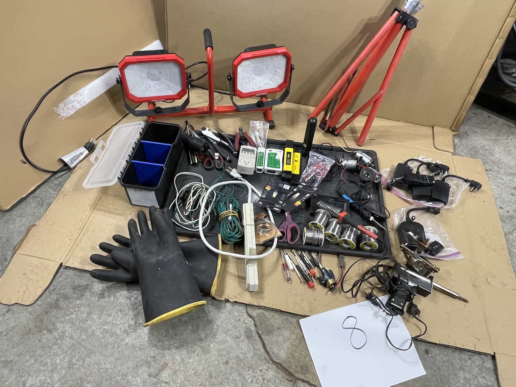 $50 - Tools GRAB BAG #8 : Shop lights, Industrial gloves, soldering irons, solder, remote AC switches & More