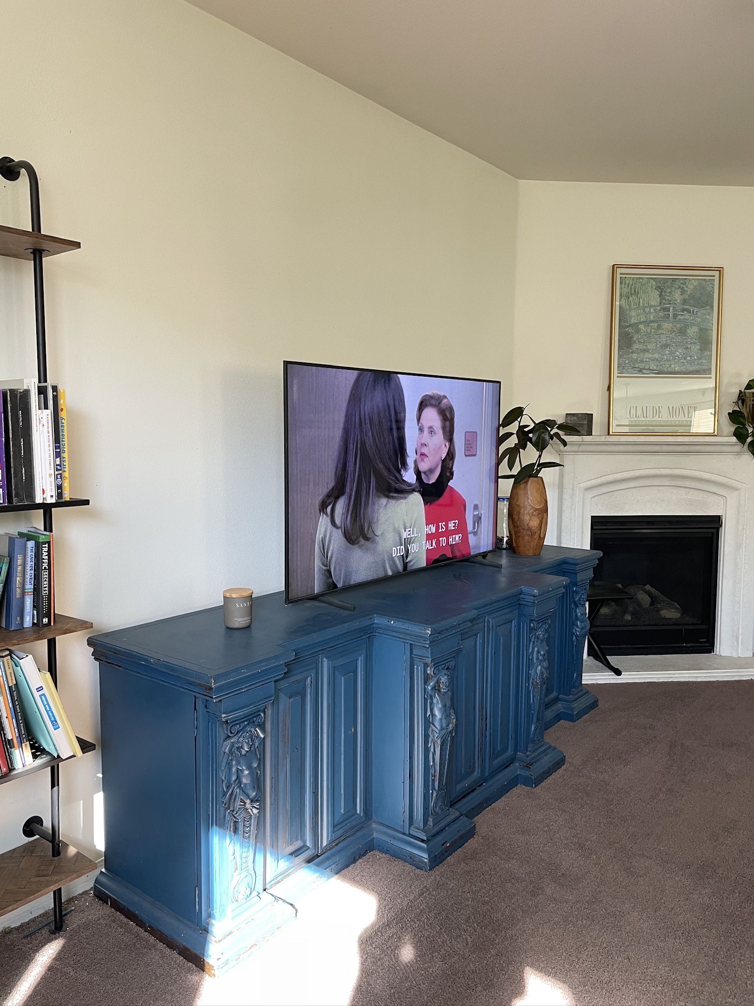 Designer Blue Vintage Antique TV Stand / Buffet Table