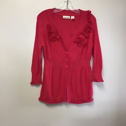 Women’s DKNY 100% Cotton 3/4 Sleeve 3 Button Pink Stretch Cardigan… Size Medium