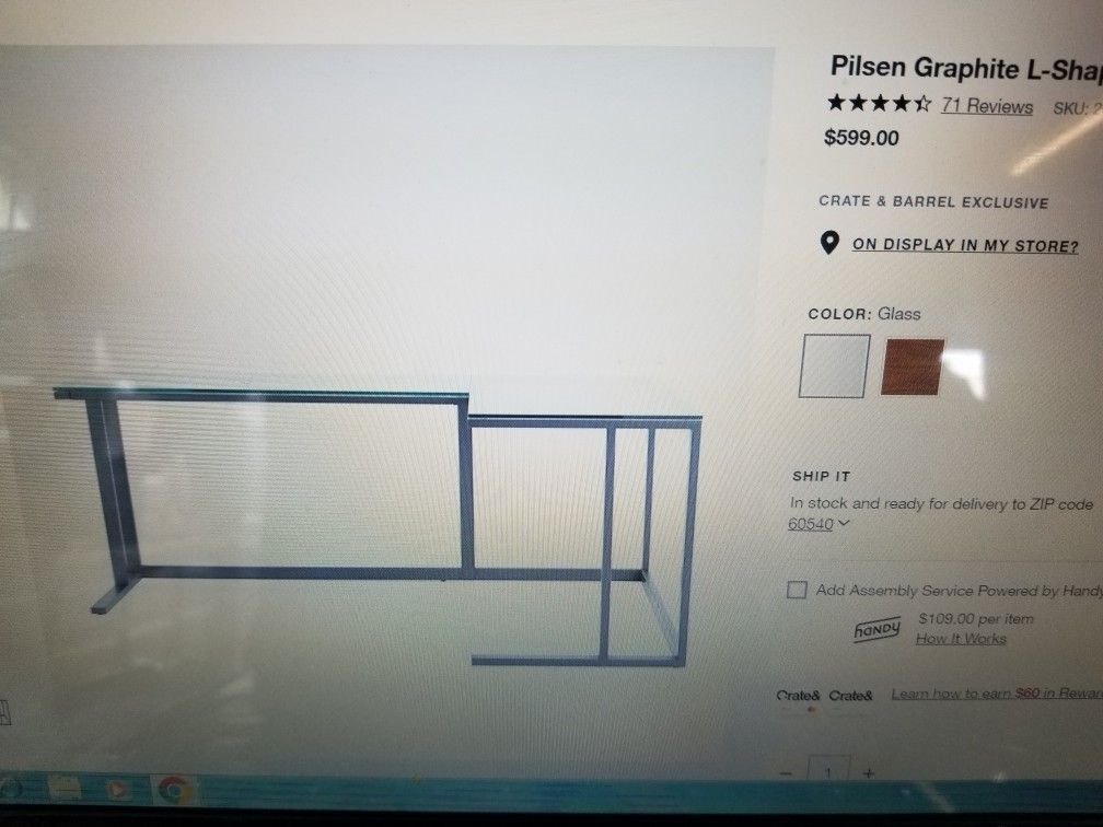 Crate and Barrel Pilsen Graphic L-shaped Desk With Glass Top