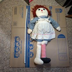 Raggedy Ann Doll 34” Large Floral Dress, White Apron, Nickers Vintage Stripes