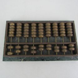 Vintage Brass Abacus “Chinese Calculator” Green Marble Base
