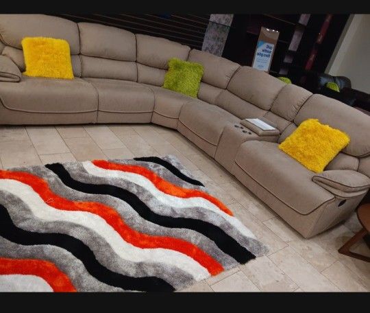 *4th Of July Now!!!*---Classic Alejandra Mocha Microfiber Reclining Sectional Sofa---Delivery And Financing Available🤭