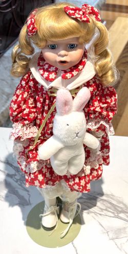 Porcelain Doll-Peek A Boo Stacy Blonde-Easter Bunny Collectible 14". 1994-Vintage! Numbered!