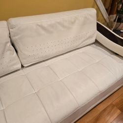 Two Piece, Modern Leather White Sofa and Love Seat