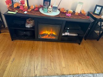 Black TV Stand with Electric Fireplace Insert