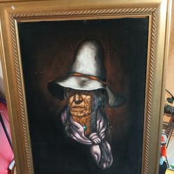 Native American oil painting on velvet