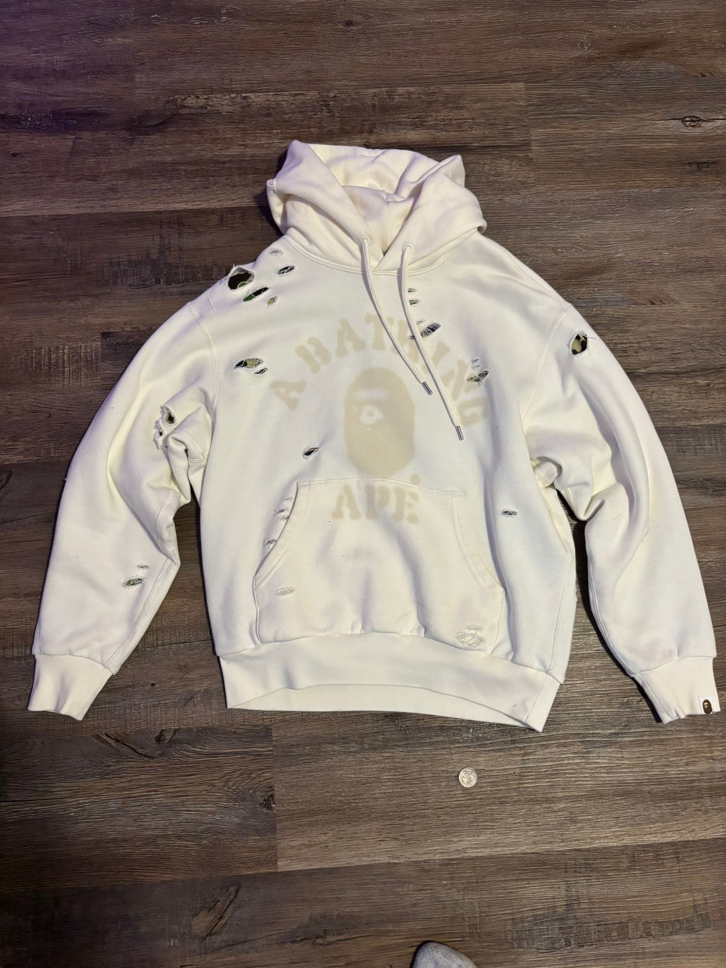 2024 BAPE FW Model DESTROYED COLLEGE RELAXED FIT LAYERED PULLOVER HOODIE