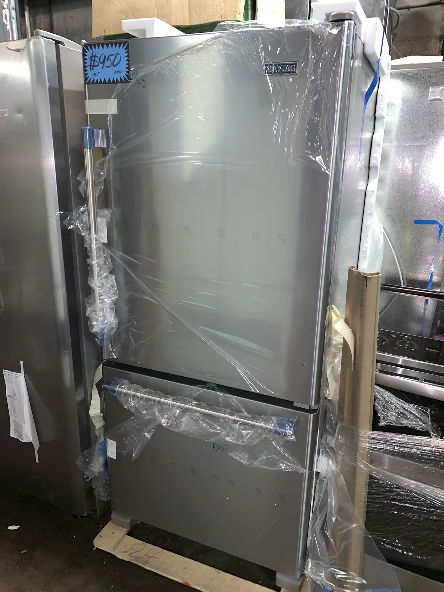 New Maytag 30in. Stainless steel Bottom freezer refrigerator