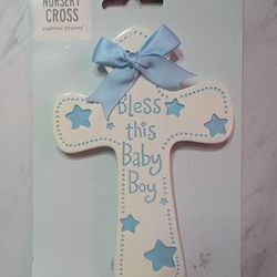 Nursery Cross - Stepping Stones - Gibson - For Baby Boy - Heavy Ceramic - New
