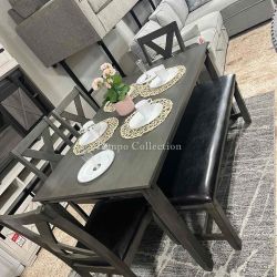 DINING ROOM SET, NATURAL WOOD, GREY - [NEW]