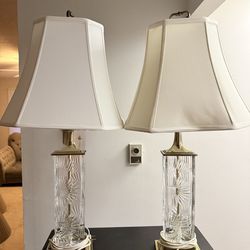 Vintage Dresden (Signed) Victorian Cut Crystal Glass Flower Brass Table Lamp ($300 for both)