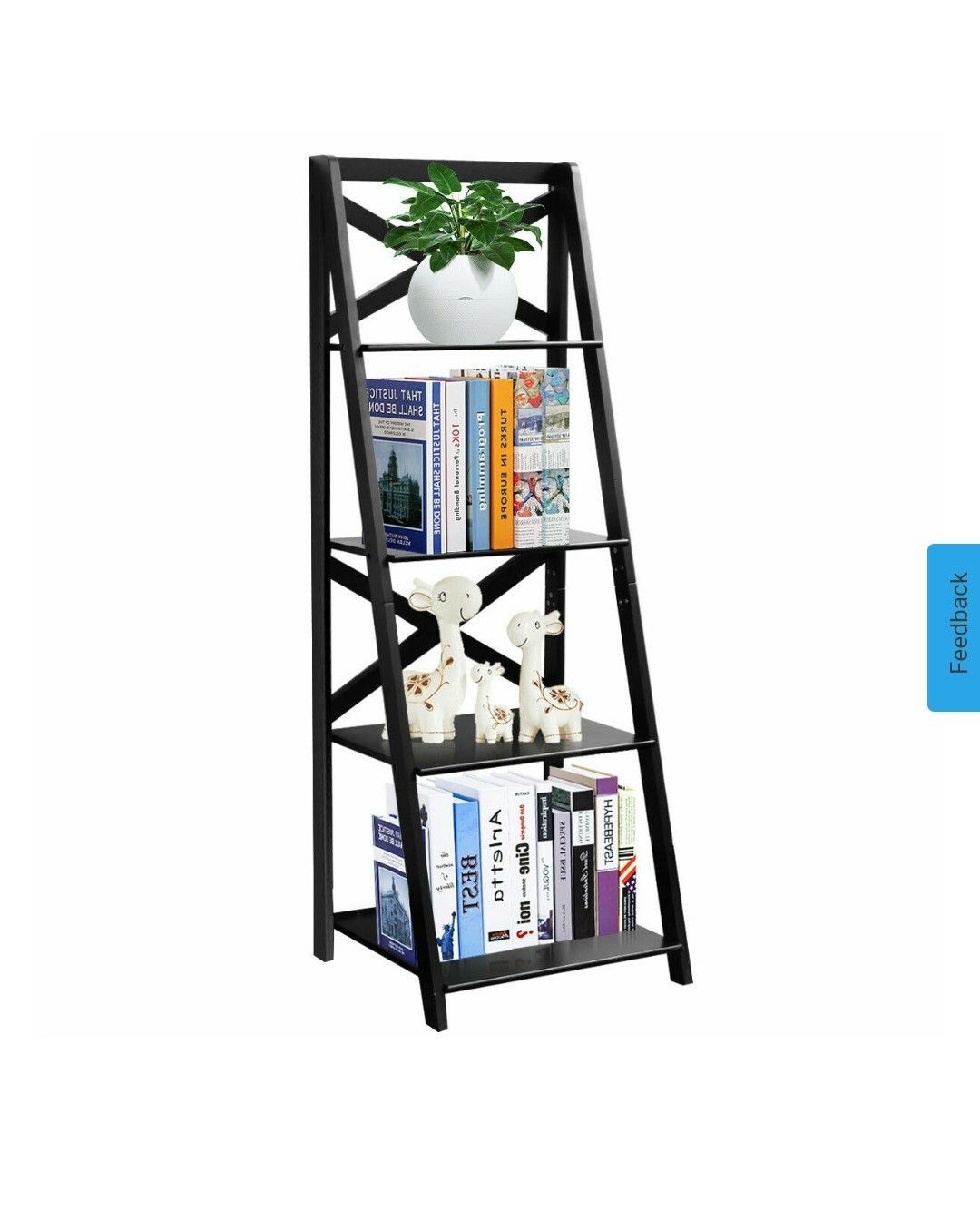 (A23) 4-Tier Ladder Shelf Bookshelf Bookcase Storage Display Leaning Home Office Decor
