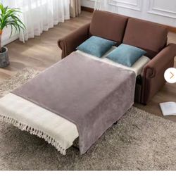 58 in. Brown Linen Twin Size 2-Seat Sofa Bed with Memory Mattress