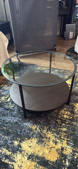 Round Glass Top Coffee Table with Lower Shelf