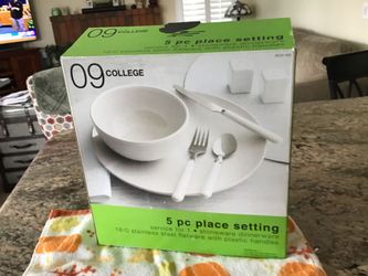 Five Sets. /5 piece place setting Brand New “Bright white”