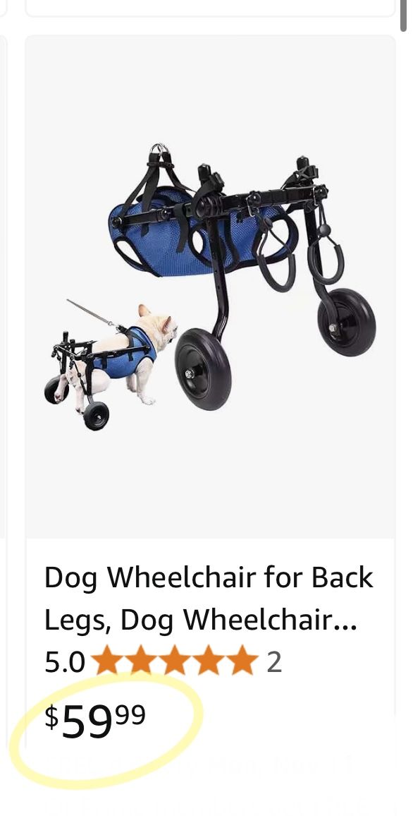 Dog Wheelchair for Back Legs, Dog Wheelchair Cart, Doggy/cat Wheelchair with Disabled Hind Legs Walking, Mobility Aids for Small Pets Hind Limbs, Dog 